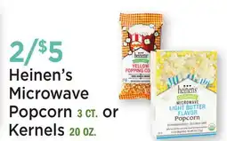 Heinen's Heinen's Microwave Popcorn 3 CT. or Kernels 20 OZ offer