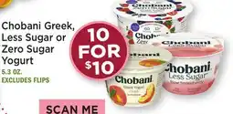Heinen's Chobani Greek, Less Sugar or Zero Sugar Yogurt offer