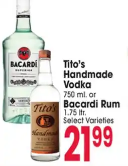 Jewel-Osco Tito's Handmade Vodka 750 ml. or Bacardi Rum 1.75 ltr offer