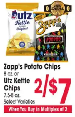 Jewel-Osco Zapp's Potato Chips 8 oz. or Utz Kettle Chips 7.5-8 oz offer