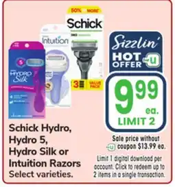 Jewel-Osco Schick Hydro, Hydro 5, Hydro Silk or Intuition Razors offer