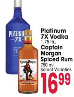 Jewel-Osco Platinum 7X Vodka 1.75 ltr., Captain Morgan Spiced Rum offer