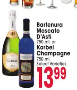Jewel-Osco Bartenura Moscato D'Asti 750 ml. or Korbel Champagne 750 ml offer