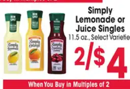 Jewel-Osco Simply Lemonade or Juice Singles offer
