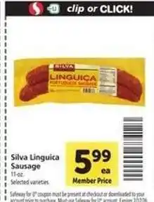Safeway Silva Linguica Sausage offer