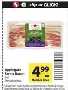 Safeway Applegate Farms Bacon offer
