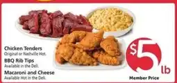 Safeway Chicken Tenders, BBQ Rib Tips, Macaroni and Cheese offer