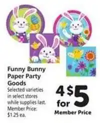 Safeway Funny Bunny Paper Party Goods offer