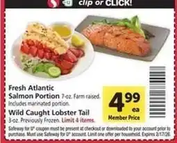 Safeway Fresh Atlantic Salmon Portion & Wild Caught Lobster Tail offer