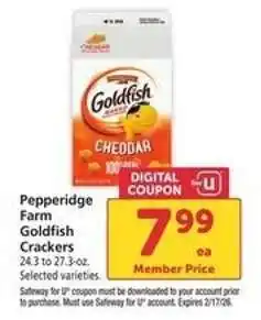 Safeway Pepperidge Farm Goldfish Crackers offer