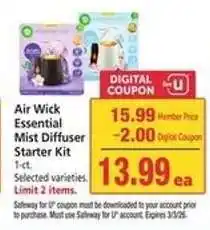 Safeway Air Wick Essential Mist Diffuser Starter Kit offer