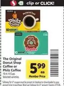 Safeway The Original Donut Shop Coffee or Philz Coffee offer