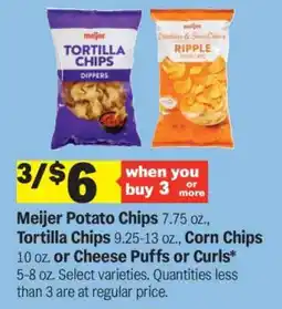 Meijer Meijer Potato Chips, Tortilla Chips, Corn Chips, Cheese Puffs or Curls offer