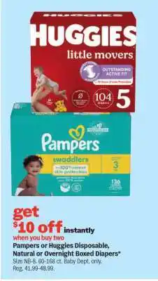 Meijer Pampers or Huggies Disposable, Natural or Overnight Boxed Diapers offer