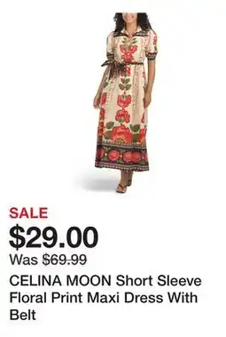 Marshalls CELINA MOON Short Sleeve Floral Print Maxi Dress With Belt offer