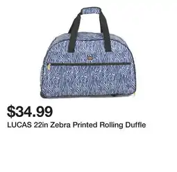 Marshalls LUCAS 22in Zebra Printed Rolling Duffle offer