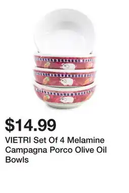Marshalls VIETRI Set Of 4 Melamine Campagna Porco Olive Oil Bowls offer