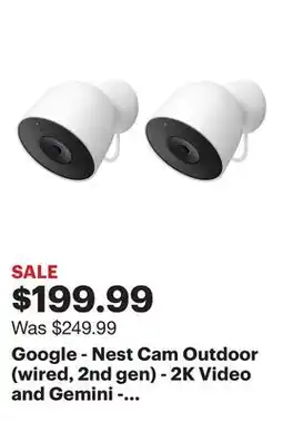 Best Buy Google - Nest Cam Outdoor (wired, 2nd gen) - 2K Video and Gemini - 2-Pack - Snow offer