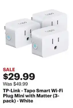 Best Buy TP-Link - Tapo Smart Wi-Fi Plug Mini with Matter (3-pack) - White offer