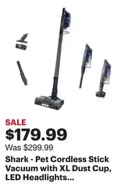 Best Buy Shark - Pet Cordless Stick Vacuum with XL Dust Cup, LED Headlights - Blue Iris offer