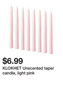 Ikea KLOKHET Unscented taper candle, light pink offer