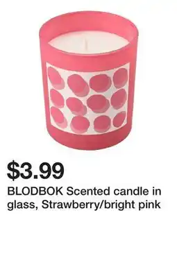 Ikea BLODBOK Scented candle in glass, Strawberry/bright pink offer