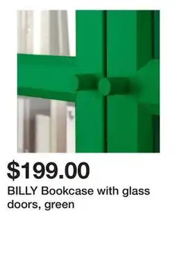 Ikea BILLY Bookcase with glass doors, green offer