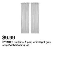 Ikea BYMOTT Curtains, 1 pair, white/light gray stripe/with heading tap offer