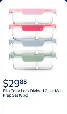 Walmart Ello Color Lock 8pc 3.4 Cup Divided Glass Meal Prep Set offer