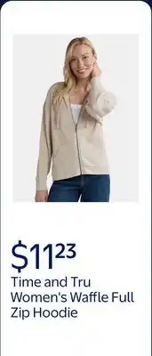 Walmart Time and Tru Women's Waffle Full Zip Hoodie with Long Sleeves offer