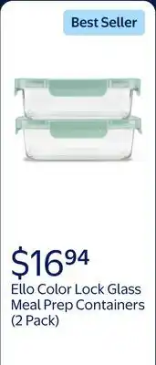 Walmart Ello Color Lock 3.4 Cup 2 Pack Glass Meal Prep Containers with Locking Lids offer