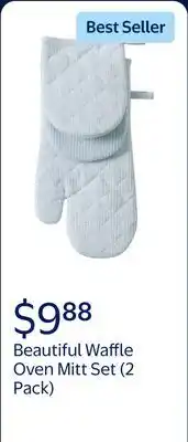 Walmart Beautiful Kitchen Waffle Oven Mitt & Mini Mitt Set, 100% Cotton, Heat Resistant, Cornflower Blue offer