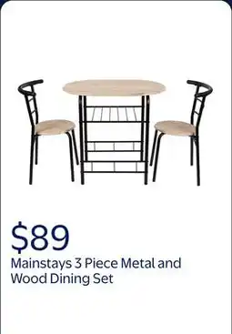 Walmart Mainstays 3 Piece Metal and Wood Dining Set, Black and Gray Color offer