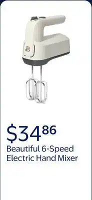 Walmart Beautiful 6-Speed Electric Hand Mixer, White Icing by Drew Barrymore offer