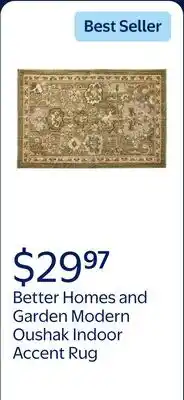 Walmart Better Homes and Garden Modern Oushak Low Pile Stain and Fade Resistant Indoor Accent Rug, Green offer