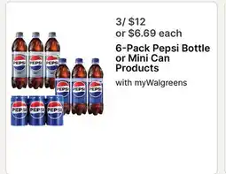 Walgreens 6 - Pack Pepsi Bottle or Mini Can Products offer