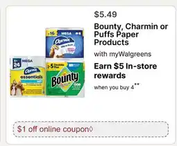 Walgreens Bounty, Charmin or Puffs Paper Products offer