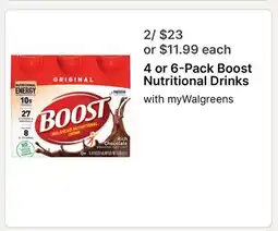 Walgreens 4 or 6-Pack Boost Nutritional Drinks offer