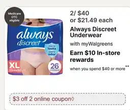 Walgreens Always Discreet Underwear offer