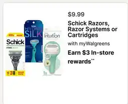 Walgreens Schick Razors, Razor Systems or Cartridges offer