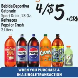 El Super Fresh Gatorade Sport Drink, 28 Oz. Pepsi or Crush 2 Liters offer