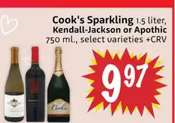 Foodmaxx Cook's Sparkling 1.5 liter, Kendall-Jackson or Apothic offer