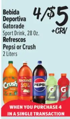El Super Gatorade Sport Drink, 28 Oz. Pepsi or Crush 2 Liters offer