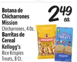 El Super Mission Chicharrones, 4 Oz., Kellogg's Rice Krispies Treats, 8 Ct offer