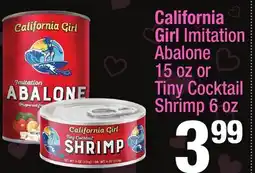 Super King Markets California Girl Imitation Abalone 15 oz or Tiny Cocktail Shrimp 6 oz offer