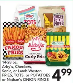 Pete's Fresh Market Arby's, Checkers, Sonic, or Lamb Weston FRIES, TOTS, or POTATOES or Nathan's ONION RINGS offer