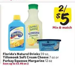 Winn Dixie Florida's Natural Drinks, Tillamook Soft Cream Cheese, Parkay Squeeze Margarine offer