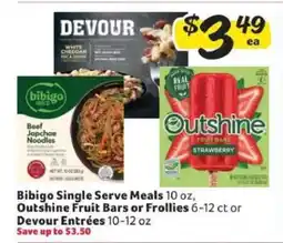 Winn Dixie Bibigo Single Serve Meals, Outshine Fruit Bars or Frollies, Devour Entrées offer