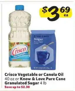 Winn Dixie Crisco Vegetable or Canola Oil / Know & Love Pure Cane Granulated Sugar offer