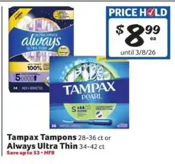 Winn Dixie Tampax Tampons or Always Ultra Thin offer